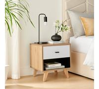 FurnitureboxUK Bisset Off-White & Wood Effect Storage Bedside Table FurnitureboxUK Off-White