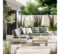 Furniturebox Uk Brisa 5 Seat Outdoor Sofa Set: Limewashed Wood & Grey Cushions