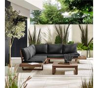 Furniturebox Brisa Wooden Garden Sofa Set - Solid Wood 6 Seat Corner L-Shaped Sofa & Coffee Table - Brown Patio Outdoor Sofa Set
