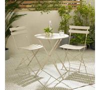 Furniturebox Cabo Garden Bistro Set, 2 Seat Metal Garden Table & Chairs Bistro Table Set, Balcony Outdoor Patio Bistro Set - Cream