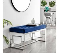 Furnitureboxuk Cambridge Modern Soft Touch Velvet And Silver Metal Bench In Navy Navy