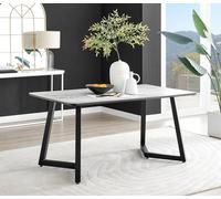 Furnitureboxuk Carson 160Cm White Marble Effect Large Dining Table With Black Legs White One Size