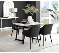 Furnitureboxuk Carson White Marble Effect Dining Table & 4 Calla Black Leg Chairs Black One Size