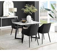 Carson White Marble Effect Dining Table and 4 Calla Black Leg Chairs - Black