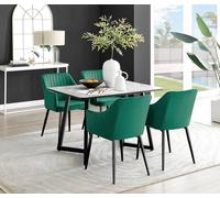 Furnitureboxuk Carson White Marble Effect Dining Table & 4 Calla Black Leg Chairs In Green Green One Size