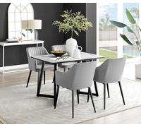 Carson White Marble Effect Dining Table & 4 Calla Black Leg Chairs FurnitureboxUK Grey One Size