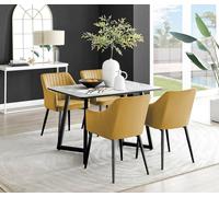 Carson White Marble Effect Dining Table and 4 Calla Black Leg Chairs - Mustard