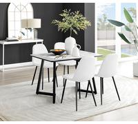 FurnitureboxUK Carson White Marble Effect Dining Table & 4 Corona Black Leg Chairs FurnitureboxUK White