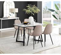 Carson White Marble Effect Dining Table & 4 Corona Black Leg Chairs FurnitureboxUK Beige One Size