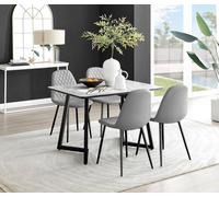 Carson White Marble Effect Dining Table and 4 Corona Black Leg Chairs - Grey