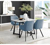 Furnitureboxuk Carson White Marble Effect Dining Table & 4 Falun Black Leg Chairs In Blue Blue One Size