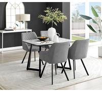 Furnitureboxuk Carson White Marble Effect Dining Table & 4 Falun Black Leg Chairs In Dark Grey Dark Grey One Size
