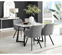 FurnitureboxUK Carson White Marble Effect Dining Table & 4 Falun Black Leg Chairs in Dark Grey FurnitureboxUK Dark Grey
