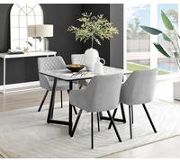 Carson White Marble Effect Dining Table and 4 Falun Black Leg Chairs - Light Grey