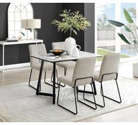 FurnitureboxUK Carson White Marble Effect Dining Table & 4 Halleyy Chairs in Beige FurnitureboxUK Beige