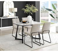 Carson White Marble Effect Dining Table & 4 Halley Chairs FurnitureboxUK Beige One Size