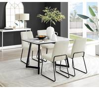 Furniturebox Uk Carson White Marble Effect Dining Table & 4 Cream Halle Chairs