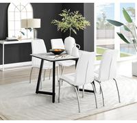 FurnitureboxUK Carson White Marble Effect Dining Table & 4 Isco Chairs FurnitureboxUK White