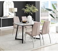 FurnitureboxUK Carson White Marble Effect Dining Table & 4 Isco Chairs in Beige FurnitureboxUK Beige