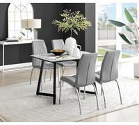 Carson White Marble Effect Dining Table & 4 Isco Chairs FurnitureboxUK Grey One Size