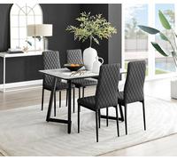 Carson White Marble Effect Dining Table and 4 Milan Black Leg Chairs - Black