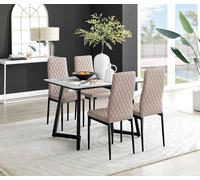 Carson White Marble Effect Dining Table & 4 Milan Black Leg Chairs FurnitureboxUK Beige One Size