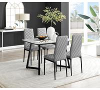 Carson White Marble Effect Dining Table and 4 Milan Black Leg Chairs - Grey