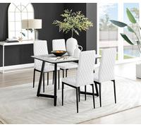 Carson White Marble Effect Dining Table & 4 Milan Black Leg Chairs FurnitureboxUK White One Size