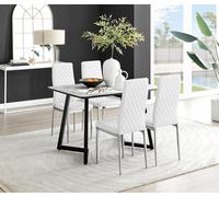 Carson White Marble Effect Dining Table and 4 Milan Chrome Leg Chairs - White