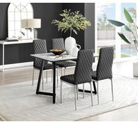 Furnitureboxuk Carson White Marble Effect Dining Table & 4 Milan Chrome Leg Chairs In Black Black One Size