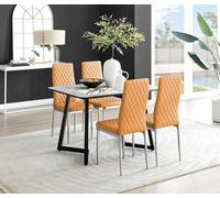 Carson White Marble Effect Dining Table & 4 Milan Chrome Leg Chairs FurnitureboxUK Mustard One Size