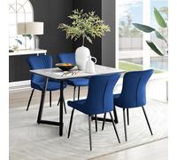 FurnitureboxUK Carson White Marble Effect Dining Table & 4 Nora Black Leg Chairs in Blue FurnitureboxUK Blue