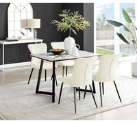 FurnitureboxUK Carson White Marble Effect Dining Table & 4 Nora Black Leg Chairs in Cream FurnitureboxUK Cream