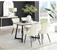 Carson White Marble Effect Dining Table and 4 Nora Black Leg Chairs - Cream