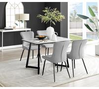 Carson White Marble Effect Dining Table & 4 Nora Black Leg Chairs FurnitureboxUK Light Grey One Size