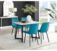 Carson White Marble Effect Dining Table & 4 Pesaro Black Leg Chairs FurnitureboxUK Blue One Size
