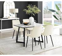 FurnitureboxUK Carson White Marble Effect Dining Table & 4 Pesaro Black Leg Chairs in Cream FurnitureboxUK Cream