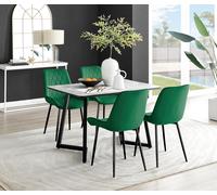 FurnitureboxUK Carson White Marble Effect Dining Table & 4 Pesaro Black Leg Chairs in Green FurnitureboxUK Green