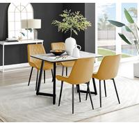 FurnitureboxUK Carson White Marble Effect Dining Table & 4 Pesaro Black Leg Chairs in Mustard FurnitureboxUK Mustard