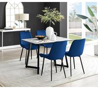 Carson White Marble Effect Dining Table and 4 Pesaro Black Leg Chairs - Navy
