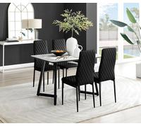 Furnitureboxuk Carson White Marble Effect Dining Table & 4 Velvet Milan Black Leg Chairs Black One Size