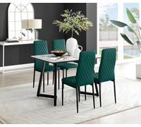 Furnitureboxuk Carson White Marble Effect Dining Table & 4 Velvet Milan Black Leg Chairs In Green Green One Size