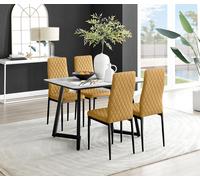 FurnitureboxUK Carson White Marble Effect Dining Table & 4 Velvet Milan Black Leg Chairs in Mustard FurnitureboxUK Mustard