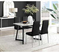 Furnitureboxuk Carson White Marble Effect Dining Table & 4 Velvet Milan Chairs In Black Black One Size