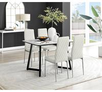 FurnitureboxUK Carson White Marble Effect Dining Table & 4 Velvet Milan Chairs in Cream FurnitureboxUK Cream