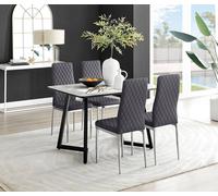 Furniturebox Uk Carson White Marble Effect Dining Table & 4 Grey Velvet Milan Chairs