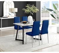 FurnitureboxUK Carson White Marble Effect Dining Table & 4 Velvet Milan Chairs in Navy FurnitureboxUK Navy
