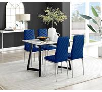 Furnitureboxuk Carson White Marble Effect Dining Table & 4 Velvet Milan Chairs In Navy Navy One Size