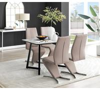 FurnitureboxUK Carson White Marble Effect Dining Table & 4 Willow Chairs in Beige FurnitureboxUK Beige