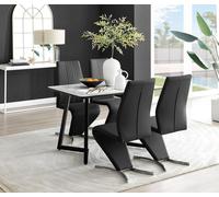 Carson White Marble Effect Dining Table & 4 Willow Chairs FurnitureboxUK Black One Size